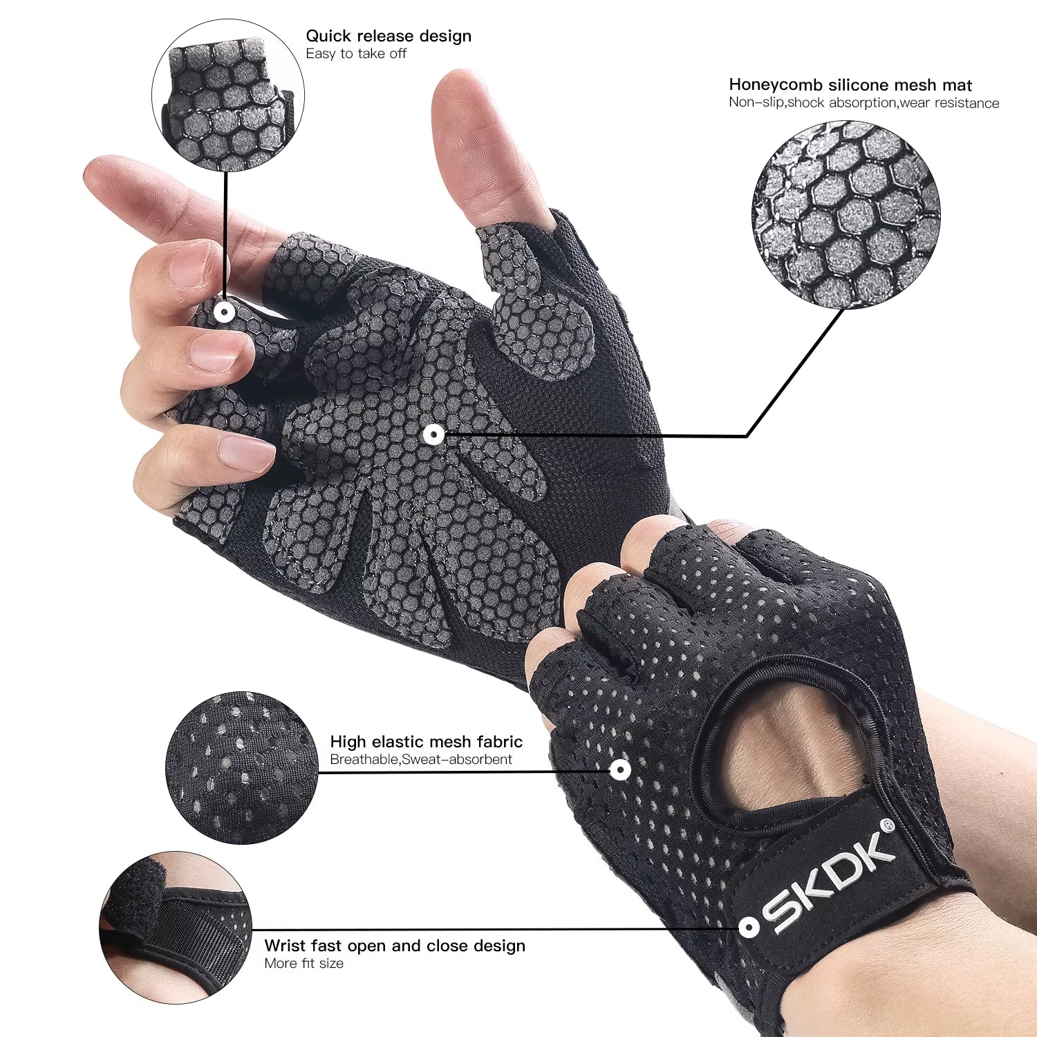 SKDK Gym Gloves Weightlifting Workout Dumbbell Crossfit Bodybuilding Accessorie Breathable Fitness Gloves Silicone Palm Hollow
